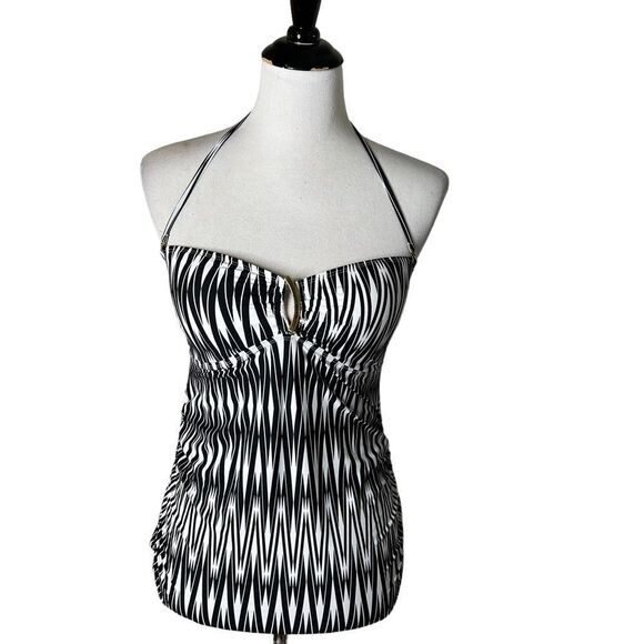SPANX Other - SPANX Swim Halter Top Women Size 8 Black‎ White Open Back Beach Vacation Pin Up